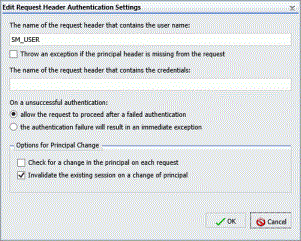 The Edit Request Header Authentication dialog box.