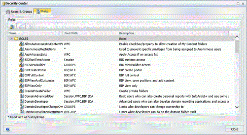 The Security Center Roles tab