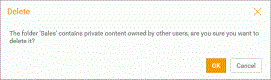 The folder contains private content owned by other users, are you sure you want to delete it message.