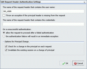 The Edit Request Header Authentication dialog box.