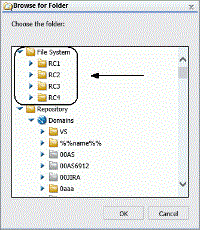 The Browse for Folder dialog box showing a list of distribution directory folders under the File System folder.