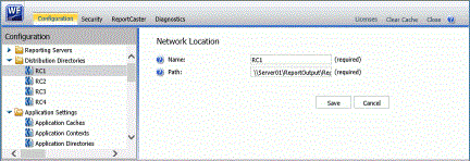 A distribution directory configuration that shows the name of the distribution directory and path that defines the network location to which it is mapped.