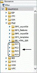 The Resources Tree in Full View mode showing a list of distribution directory folders under the File folder of the WebFOCUS node.