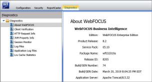 The About WebFOCUS page displaying information about the current release