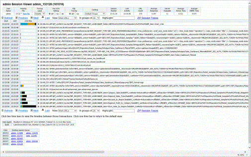 The main page of the Session Viewer displaying session traces and links to other sessions.