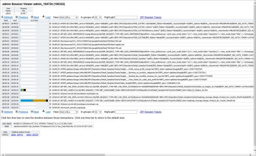 Session Details Page displaying trace entries from a selected session.