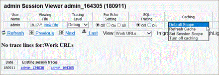 The Session Viewer main page with the Caching list displayed.