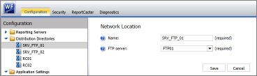 The Network Location page showing a distribution directory node configuration mapped to an FTP Server.