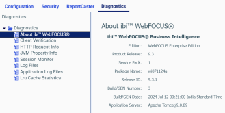 The About WebFOCUS page displaying information about the current release.