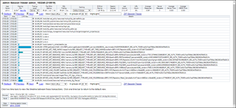 The main page of the Session Viewer displaying session traces and links to other sessions.