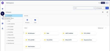 The Workspaces Area that opens from the Navigation Bar.