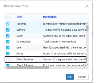 The Choose Columns dialog box with the Client Session check box selected.