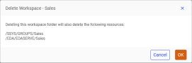 The Deleting this folder will also delete the following resources confirmation message.