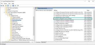 The Local Group Policy Editor list of deprecated privileges with the Kerberos delegation server whitelist setting.