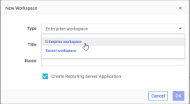 The Type list in the New Workspace dialog box.