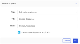 The New Workspace dialog box with a new domain title.