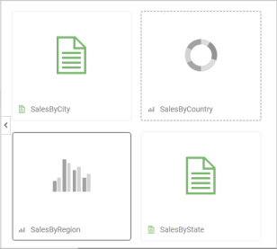he Items panel of the Content view showing report and chart items in their various conditions.