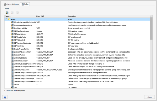 The Security Center Roles tab
