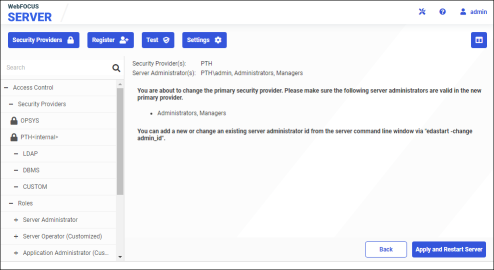 Confirmation page for new primary security provider.