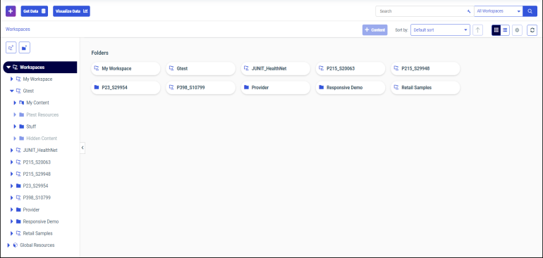 WebFOCUS Home Page Workspaces area.