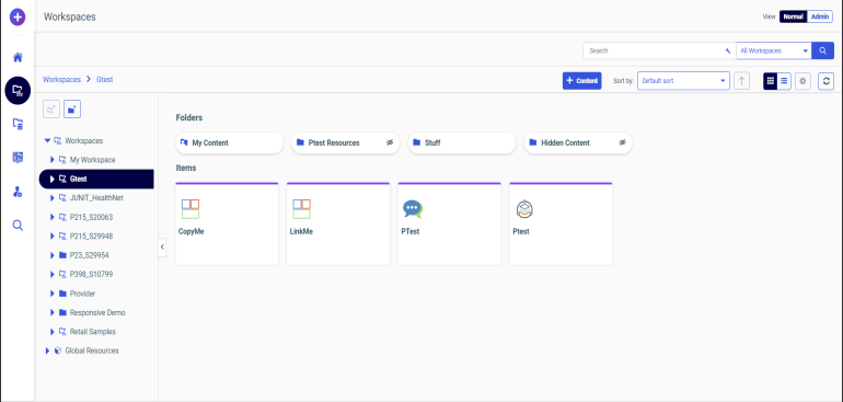 The Workspaces area showing an individual workspace with folders.