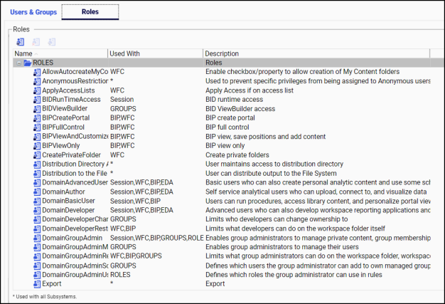 The Security Center Roles tab