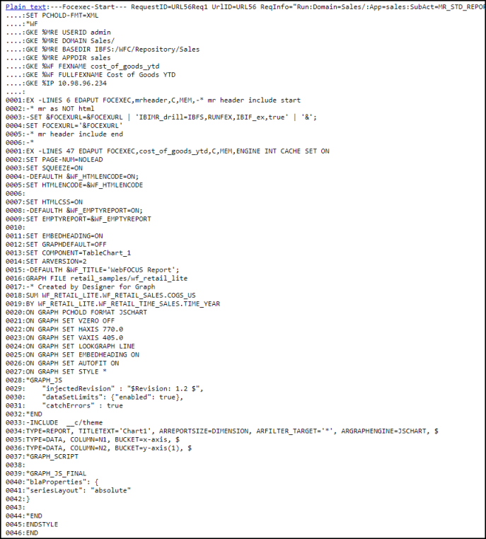 WebFOCUS Reporting Server Request message details including query.