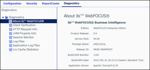 The About WebFOCUS page displaying information about the current release.