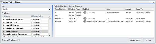 Effective Policy dialog box.