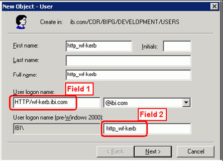 New Object - User dialog box with its fields set in the recommended format