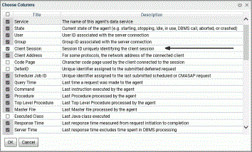 The Choose Columns dialog box with the Client Session check box selected.
