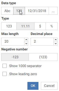 Selecting the numeric data type