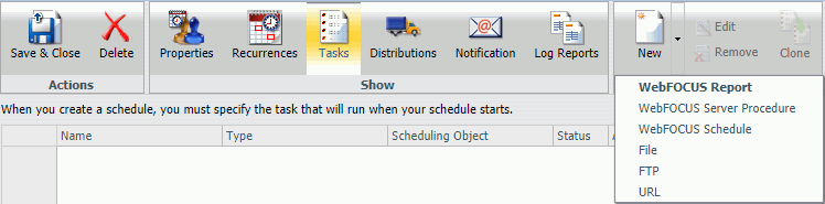 An image showing the selectable new tasks you can create after clicking the New drop-down list.
