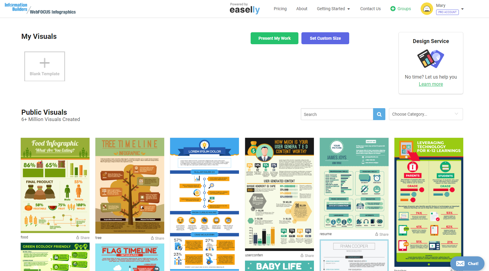 WebFOCUS Infographics template selector page