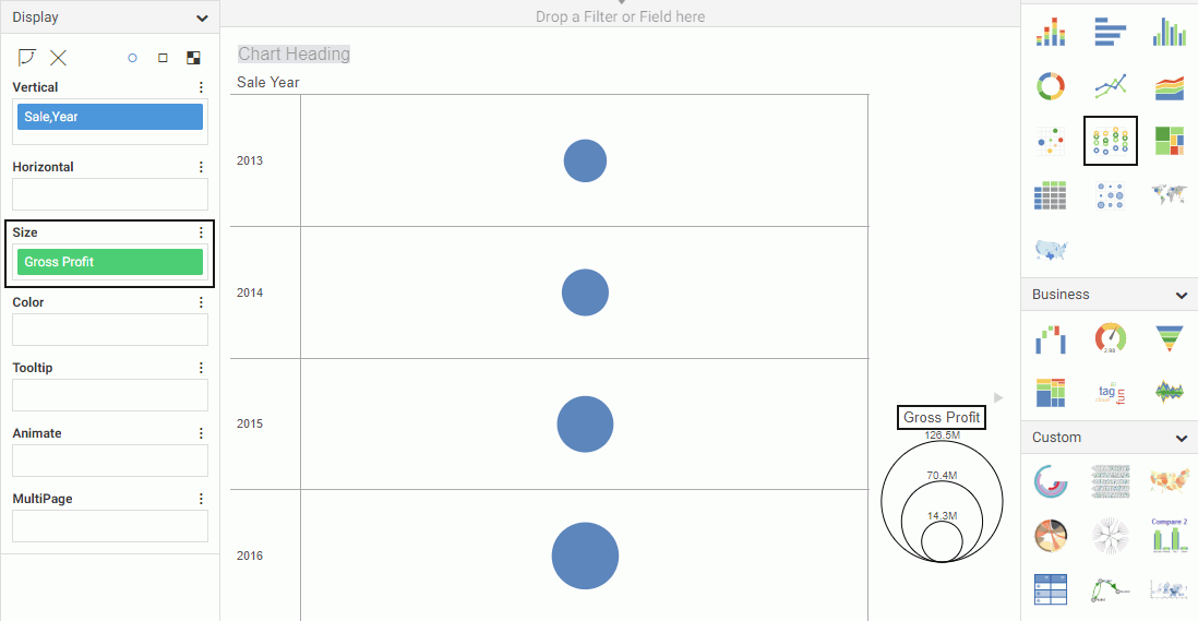 A Circle Plot chart measuring Gross Profit Per Year