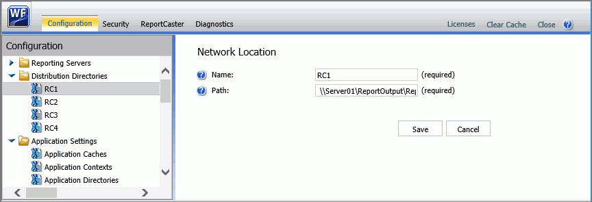 The Network Location page showing a distribution directory node configuration mapped to a Path.