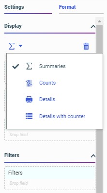 report display options above buckets