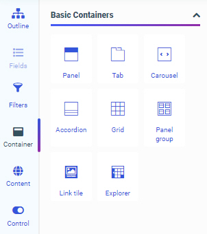 WebFOCUS Designer containers tab