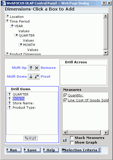 WebFOCUS OLAP Control Panel
