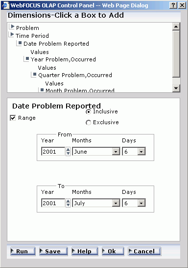 WebFOCUS OLAP Control Panel