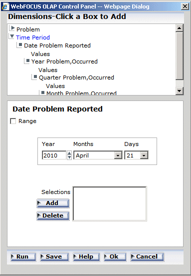WebFOCUS OLAP Control Panel