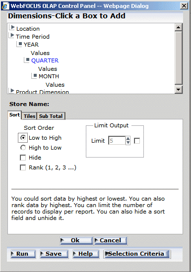 WebFOCUS OLAP Control Panel