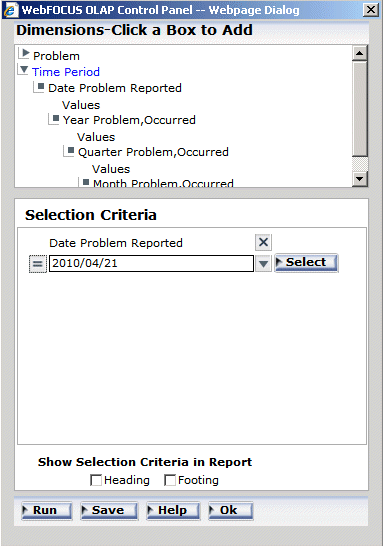 WebFOCUS OLAP Control Panel