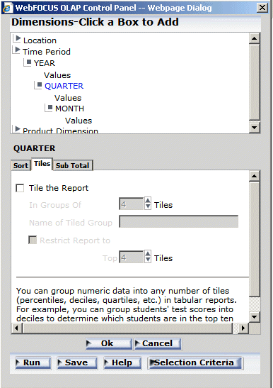 WebFOCUS OLAP Control Panel