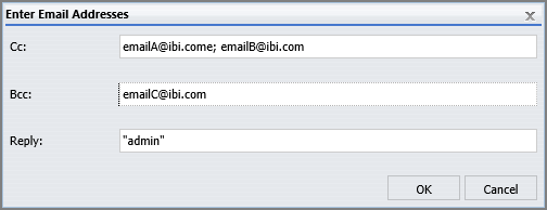 The Enter Email Addresses dialog box with email addresses separate by semicolons.