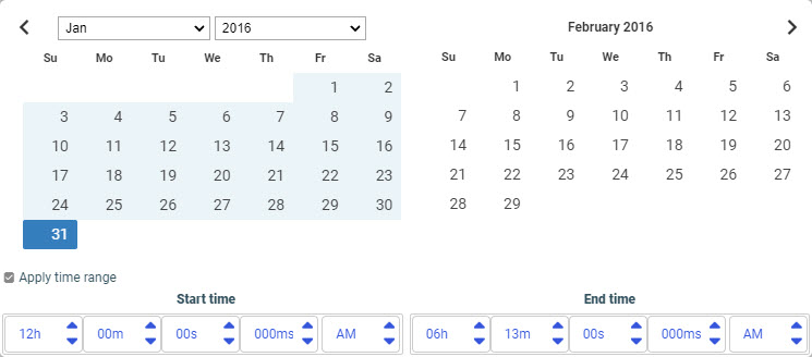 Date Time filter controls