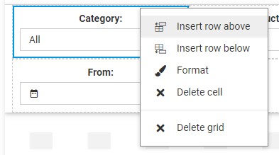 Right-click shortcut menu options for a filter cell