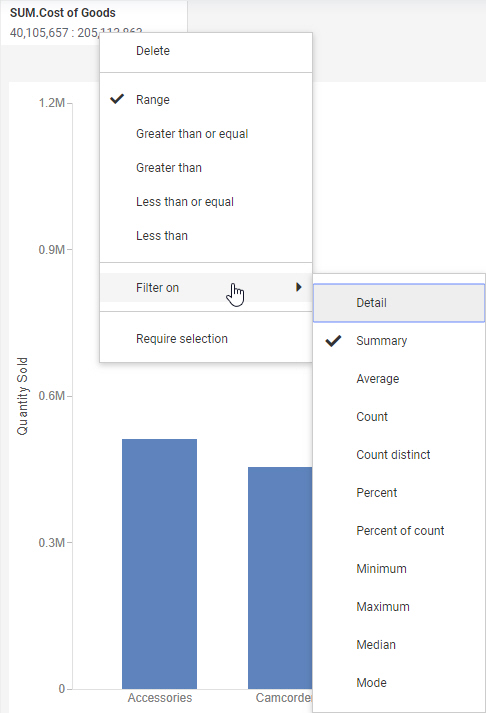Filter summary options