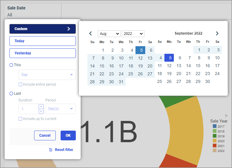 Calendar filter control