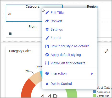 Shortcut menu options for list control